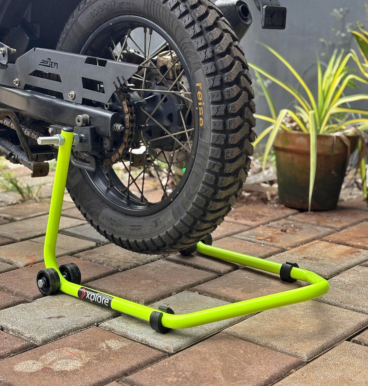 Explore Single Frame High Quality Universal Paddock Stand With Swingarm L Supports For All Bikes Upto 300kg Weight (Lifetime Spare Parts Replacement Availability & 5 Years Frame Warranty