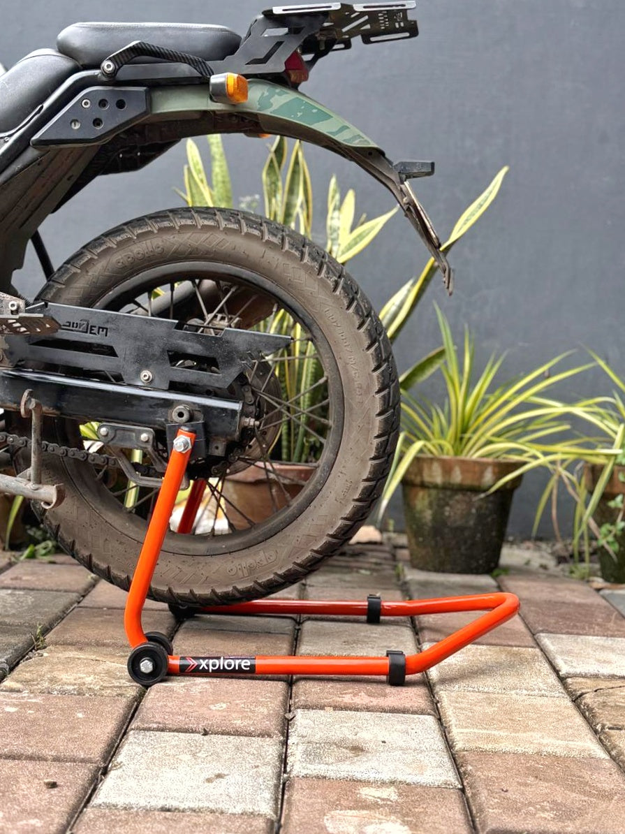Explore Single Frame High Quality Universal Paddock Stand With Swingarm L Supports For All Bikes Upto 300kg Weight (Lifetime Spare Parts Replacement Availability & 5 Years Frame Warranty